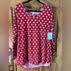 LuLaRoe Lynnae Top Long Sleeve T Shirt Red Coral Pink High Low Scoop 2XL NWT